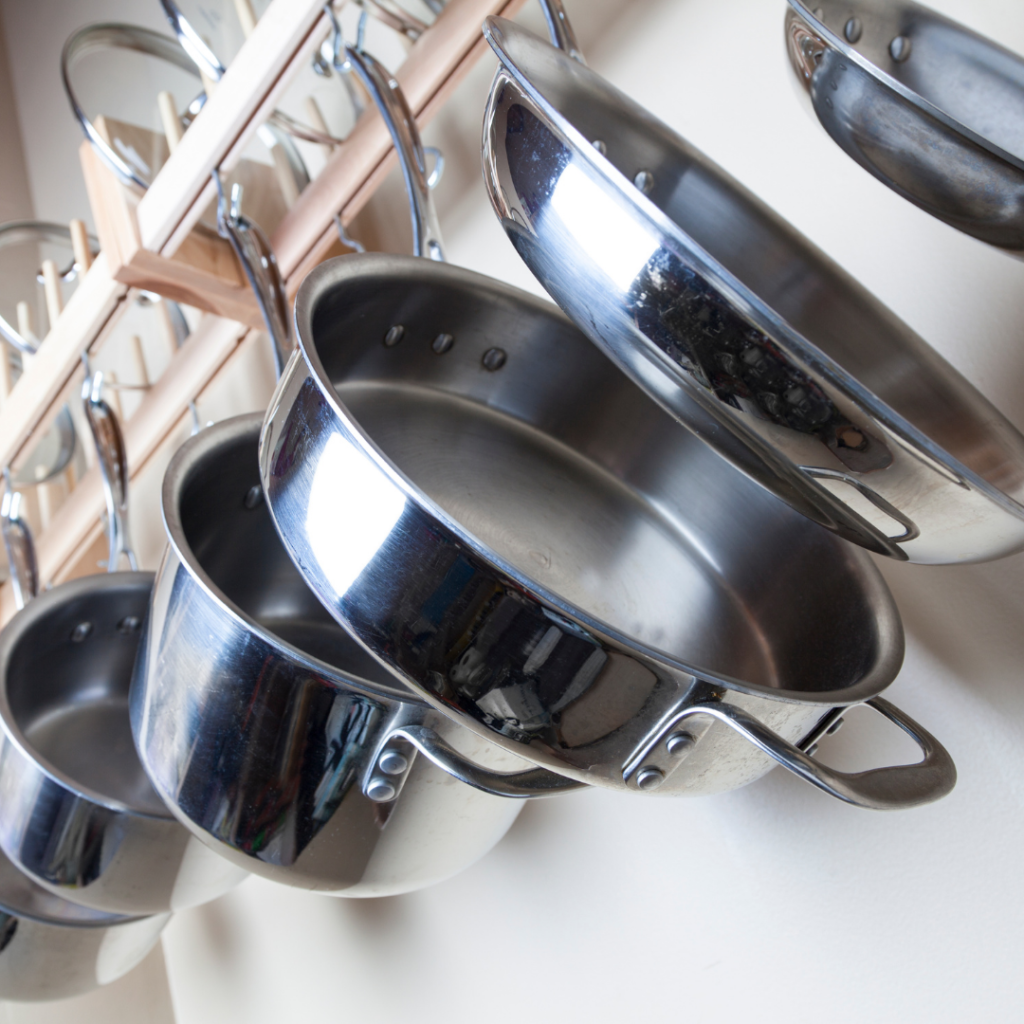 kitchen metallic pots and pans