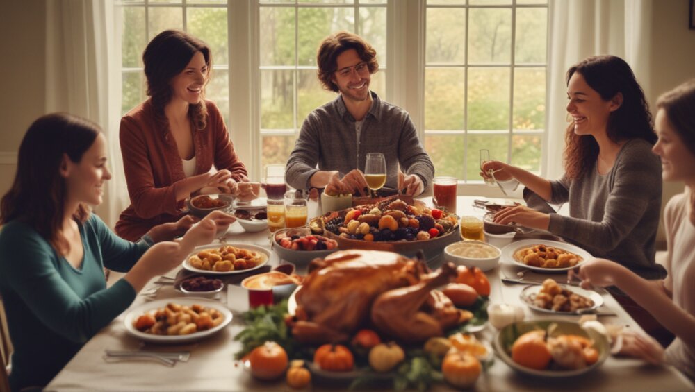 A family gathering for a Thanksgiving feast free from Altered Taste because they used MetaQil.