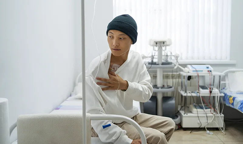 A man with cancer being treated with Imdelltra and Metallic taste as a side effect. 